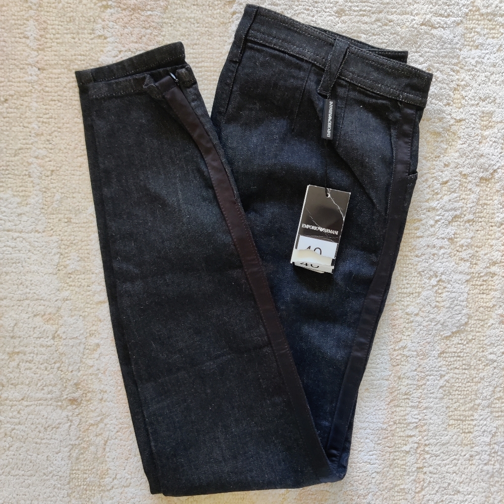 Emporio Armani Jeans with Tuxedo Stripe and Split Hem BLACK size 6